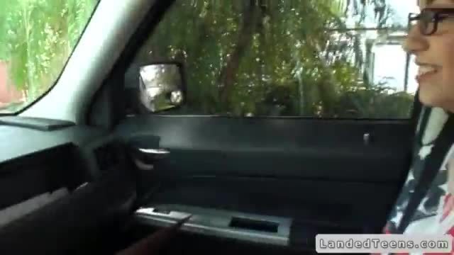 Teen hitchhiker bangs in car in public